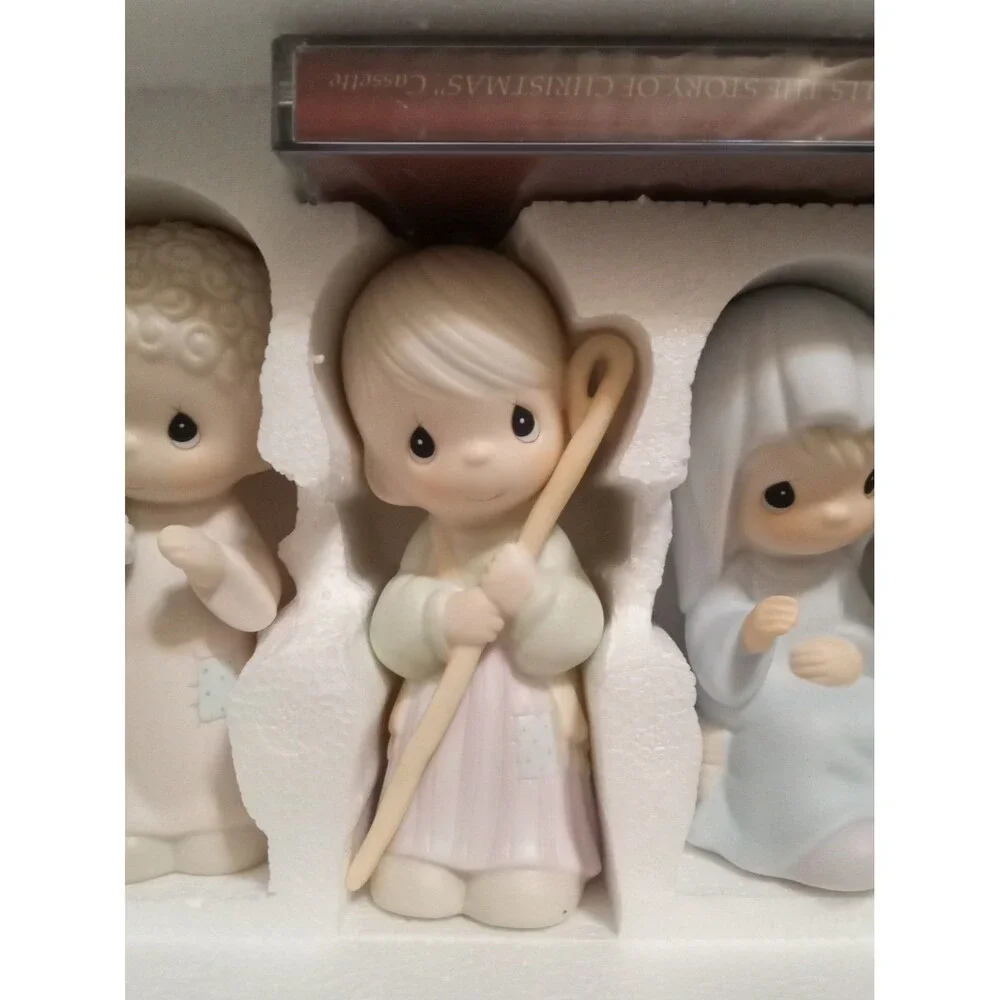 Precious Moments 9 Piece Enesco Set 104000 Come Let Us Adore  Him 1986 BisqueNew